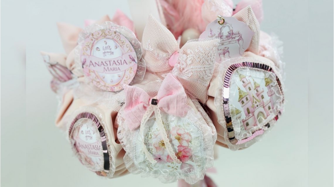 Princess Pink Lumânare de botez unicat din dantelă franțuzească 12